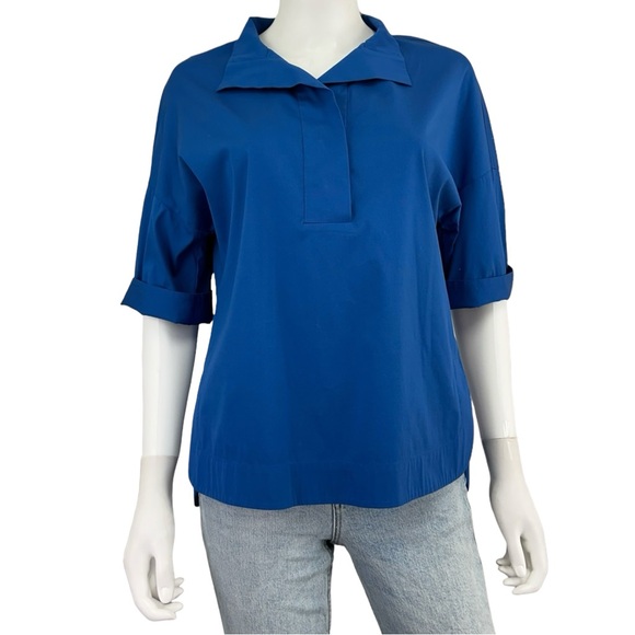 LAFAYETTE 148 NEW YORK Blue Split Neck Top Size S - Picture 1 of 8